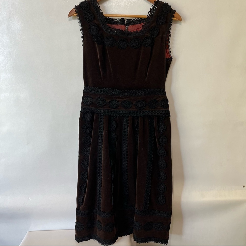 Vintage Calderon Brown Black Velvet Lace Dress